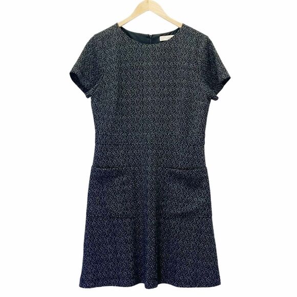 NWT LOFT Retro Tweed Fit & Flare Patch Pocket Mod Dress Black White Size 12 NEW - Picture 2 of 11